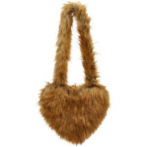 Women Faux Fur Heart Shaped Crossbody Bag Fluffy Y2K Trendy Large